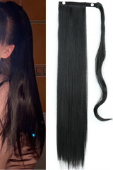 Black Ponytail Hair Extension Synthetic Long Straight Wrap