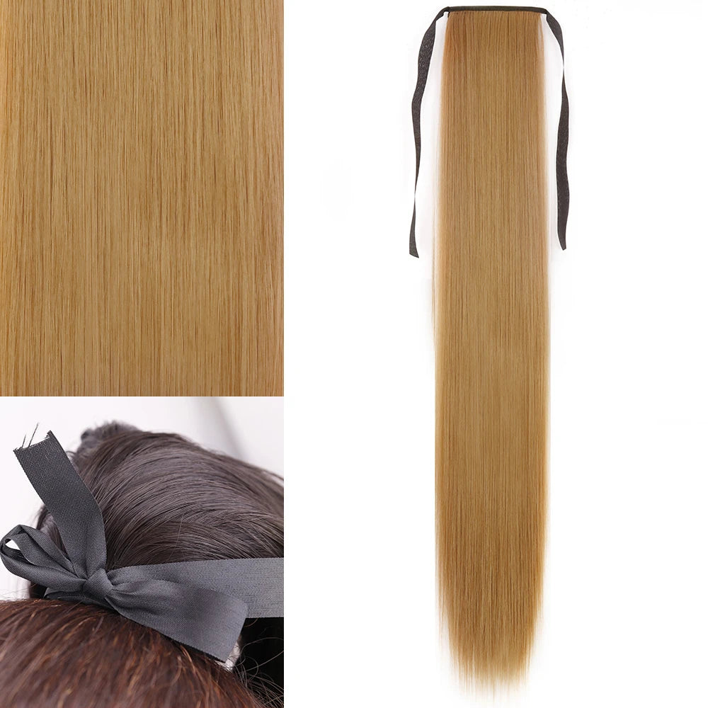 Blonde Ponytail Hair Extension Synthetic Long Straight Wrap