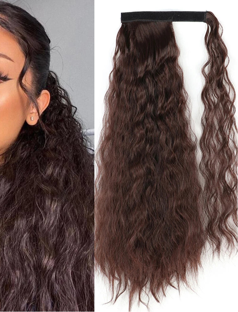 Brown Ponytail Hair Extension Synthetic Long Straight Wrap