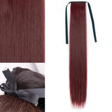 Red Ponytail Hair Extension Synthetic Long Straight Wrap