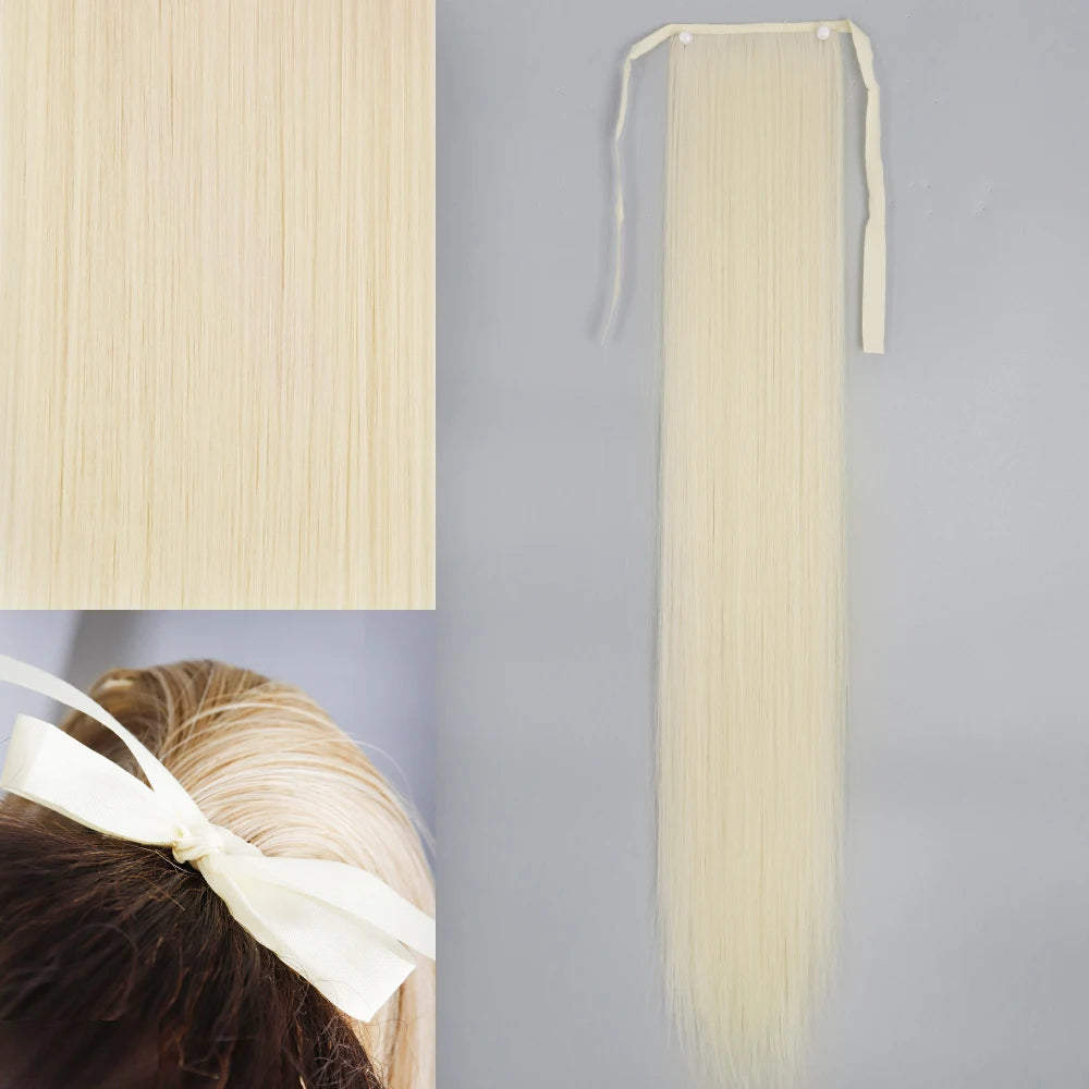 White Ponytail Hair Extension Synthetic Long Straight Wrap