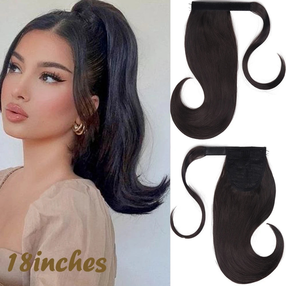 Black Ponytail Hair Extension Synthetic Long Straight Wrap