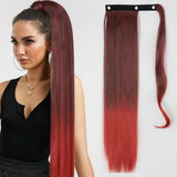 Red Ponytail Hair Extension Synthetic Long Straight Wrap