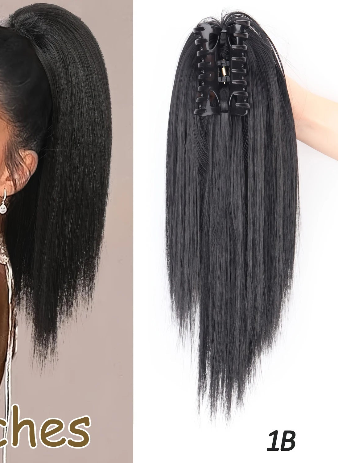 Black Ponytail Hair Extension Synthetic Long Straight Wrap