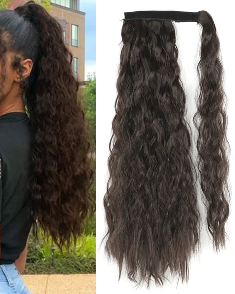 Black Ponytail Hair Extension Synthetic Long Straight Wrap