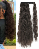 Black Ponytail Hair Extension Synthetic Long Straight Wrap