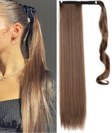 Brown Ponytail Hair Extension Synthetic Long Straight Wrap
