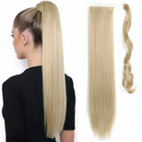 White Ponytail Hair Extension Synthetic Long Straight Wrap