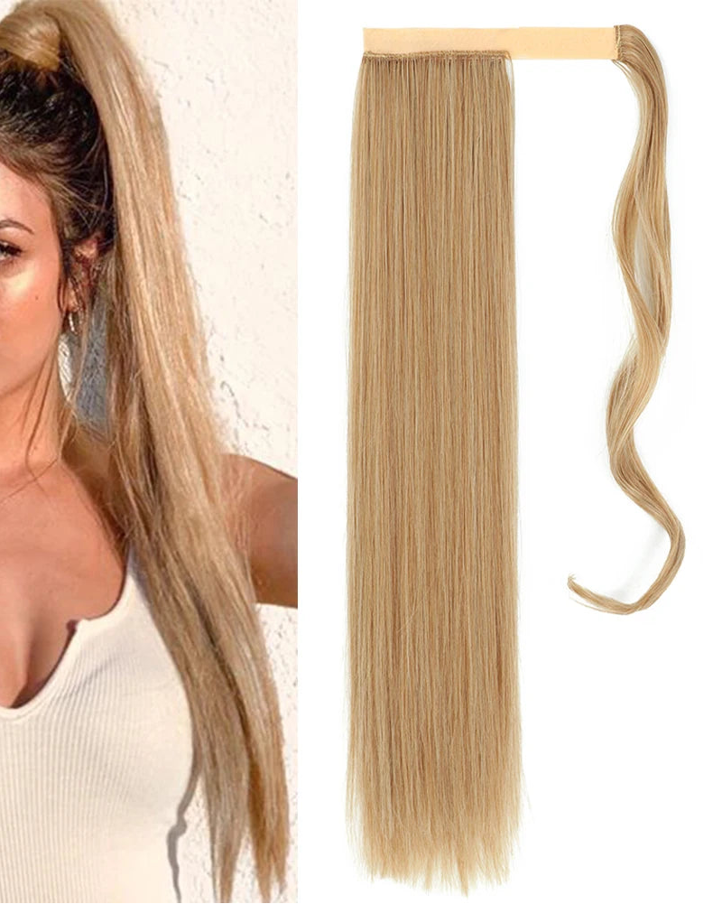 Blonde Ponytail Hair Extension Synthetic Long Straight Wrap
