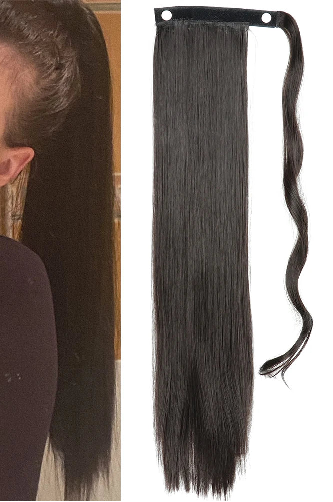 Black Ponytail Hair Extension Synthetic Long Straight Wrap