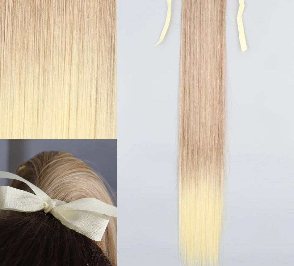 Blonde Ponytail Hair Extension Synthetic Long Straight Wrap