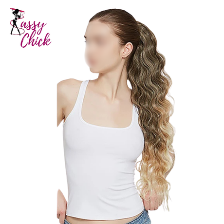 Ponytail Hair Extensions Synthetic 28 Inch Drawstring Sassy Chick Logo