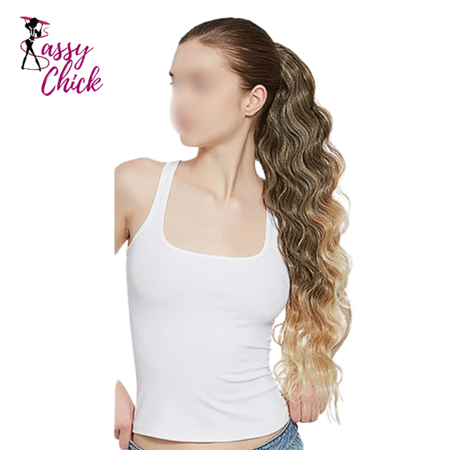 Ponytail Hair Extensions Synthetic 28 Inch Drawstring Sassy Chick Logo
