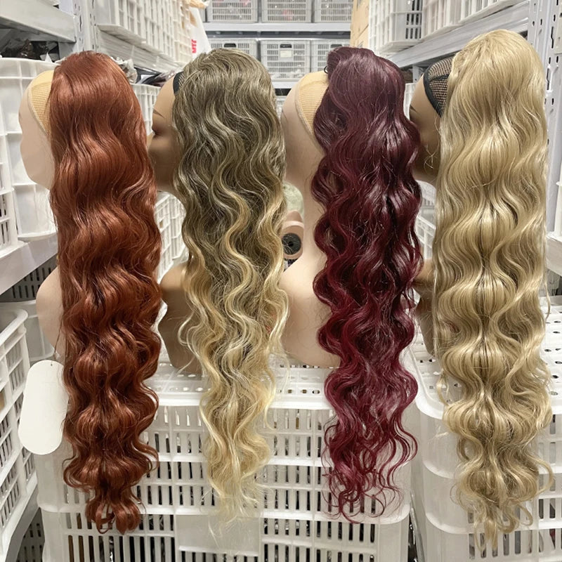 Collection of Ponytail Hair Extensions Synthetic 28 Inch Drawstring