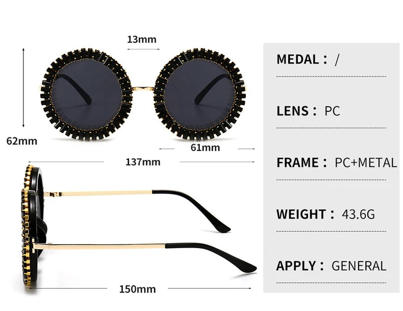 Details of Popular Round Punk Diamond Sunglasses