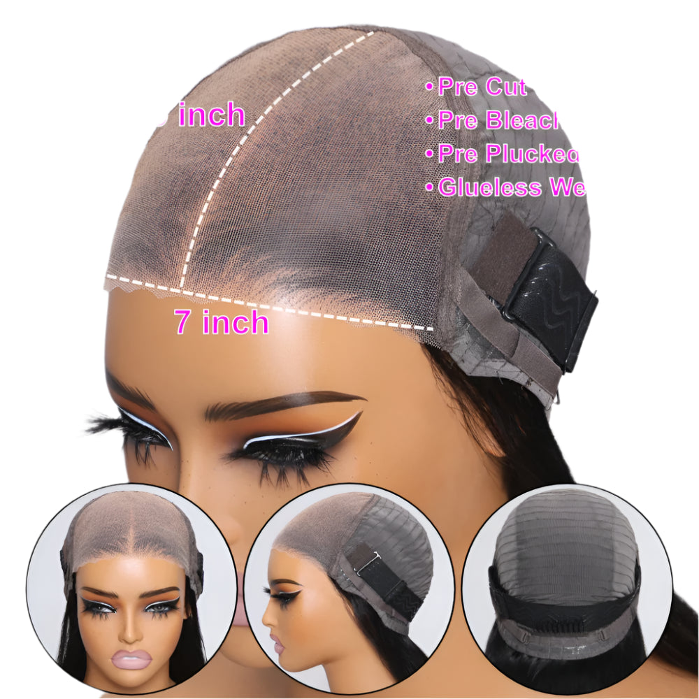 Pre Cut Pre Bleached 7x5 100% Human Hair Natural Color Wig cap