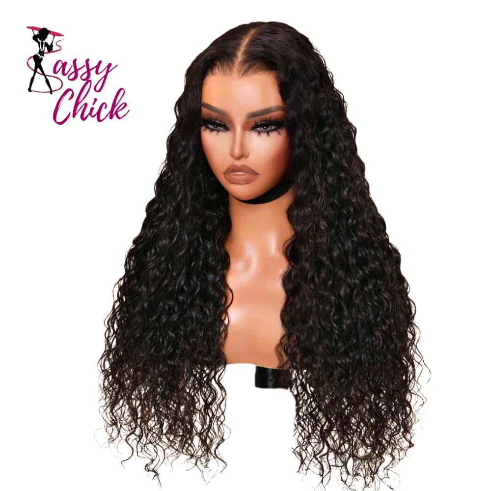 Pre Cut Pre Bleached 7x5 100% Human Hair Natural Color Wig black sassy chick logo