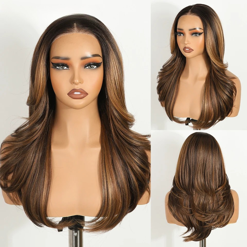 Brown Pre Plucked 20" Ombre Blonde Wavy 6X4 Synthetic Wigs