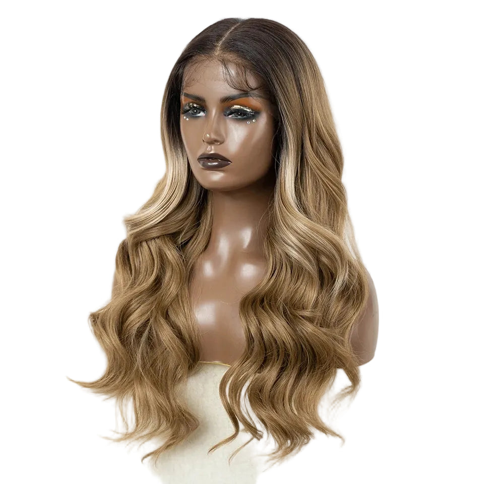 Brown Pre Plucked Body Wave HD Synthetic Lace Front Wigs