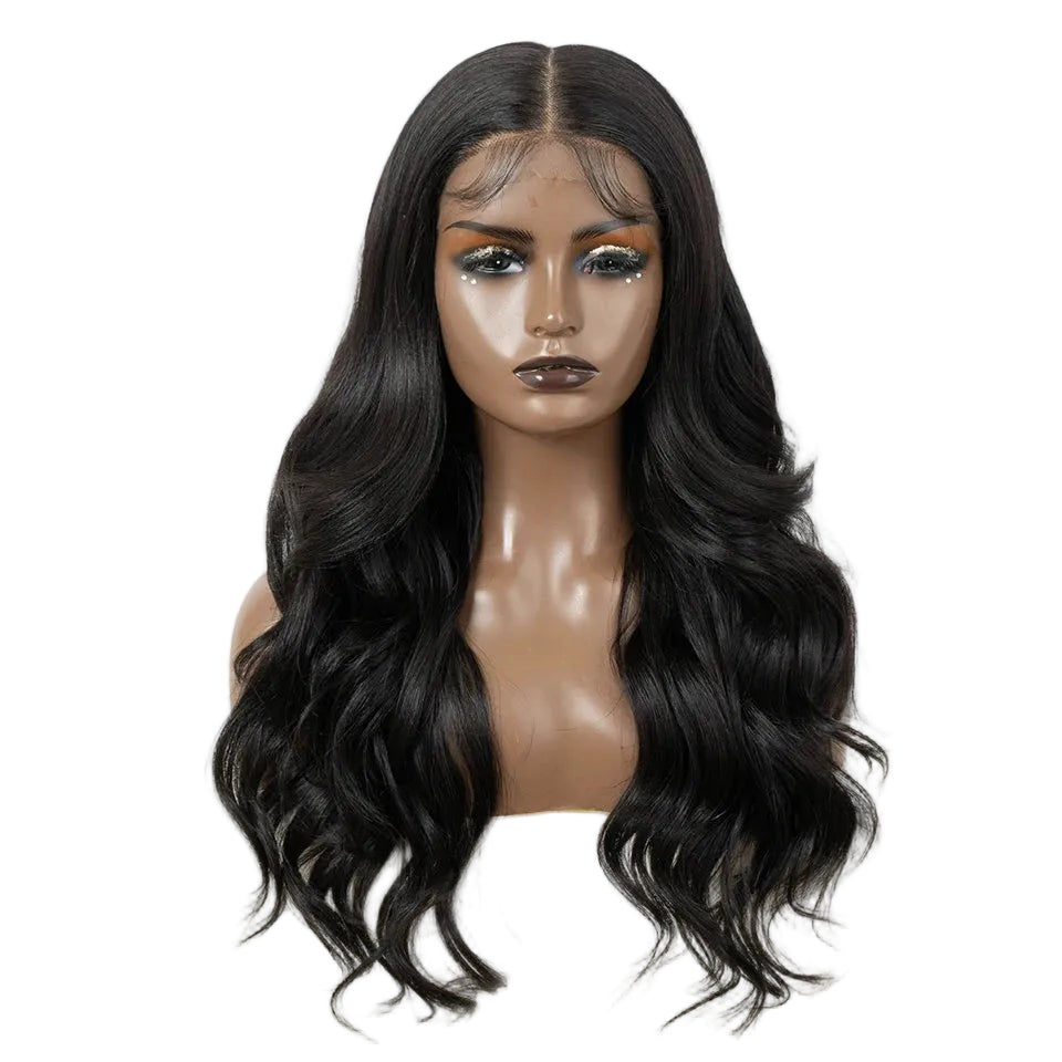 Black Pre Plucked Body Wave HD Synthetic Lace Front Wigs