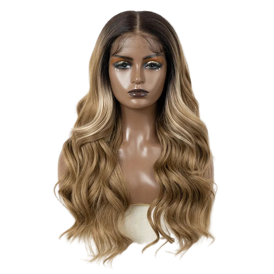 Brown Pre Plucked Body Wave HD Synthetic Lace Front Wigs