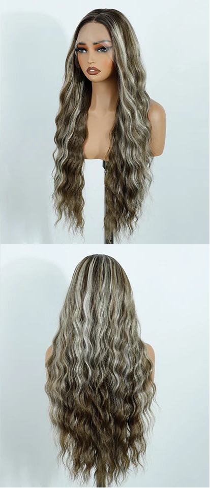 Gray Pre Plucked Pre-cut Wear Curly Wig Long Synthetic Wigs