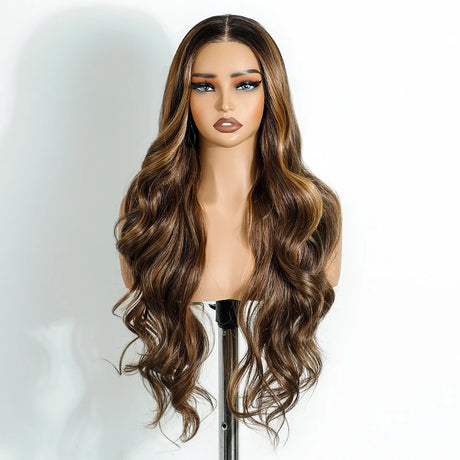 Brown Pre Plucked Pre Cut Wear and Go Long Body Wave Synthetic Wigs