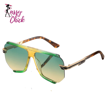 Premium Metal Detailing Sleek Oversized Pilot Sunglasses Sassy Chick Logo