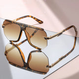 Leopard Premium Metal Detailing Sleek Oversized Pilot Sunglasses
