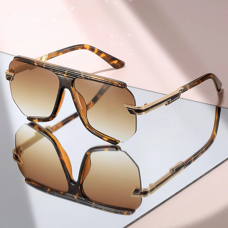 Leopard Premium Metal Detailing Sleek Oversized Pilot Sunglasses