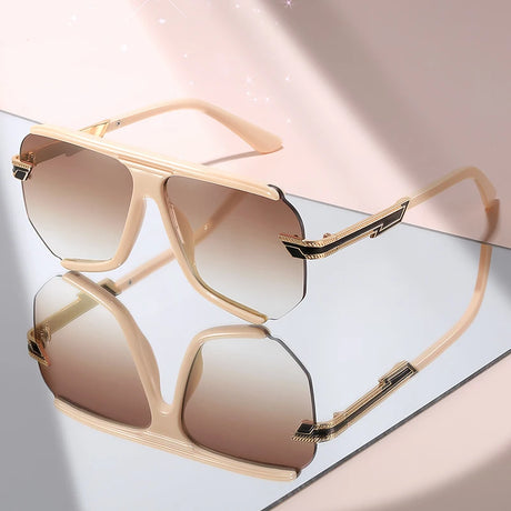 Brown Premium Metal Detailing Sleek Oversized Pilot Sunglasses