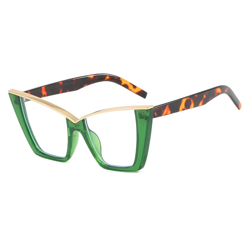 Presbyopia Brow Line Casual Reading Women Glasses leopard green gold