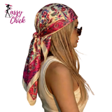 Print 90cm Foulard Satin Hijab Silk Shawl Square Scarf Sassy Chick Logo