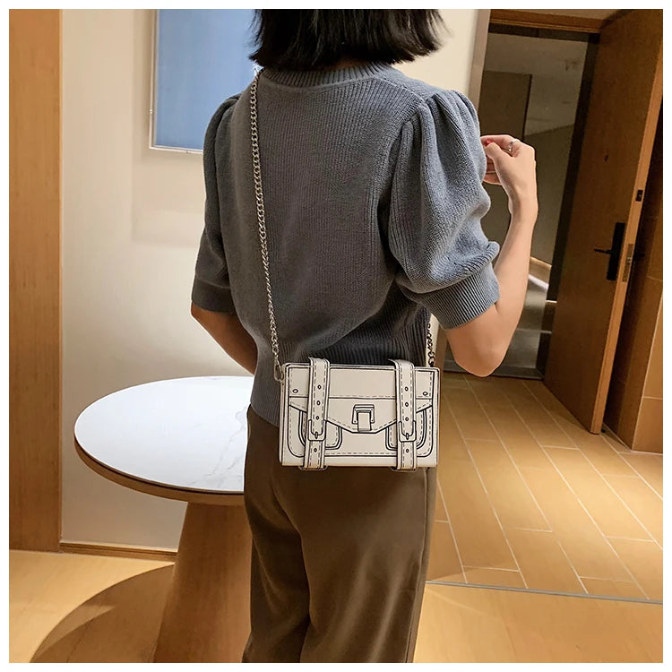 Model using Pu Leather Box Design Shoulder Bag