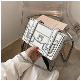 white Pu Leather Box Design Shoulder Bag