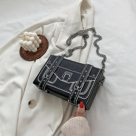 Black Pu Leather Box Design Shoulder Bag
