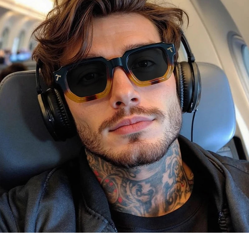 Model Using Punk Classic Driving Rectangle Polarized Sunglasses