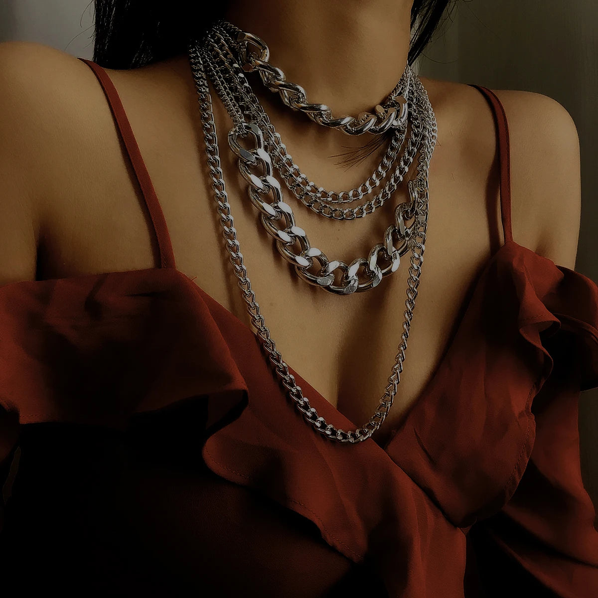 Model using Punk Cuban Link Necklace Set