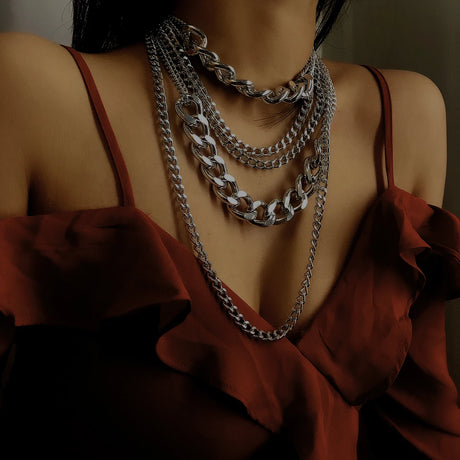 Model using Punk Cuban Link Necklace Set