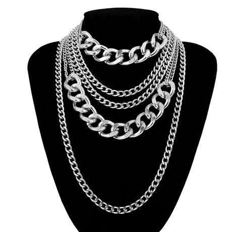 Silver Punk Cuban Link Necklace Set