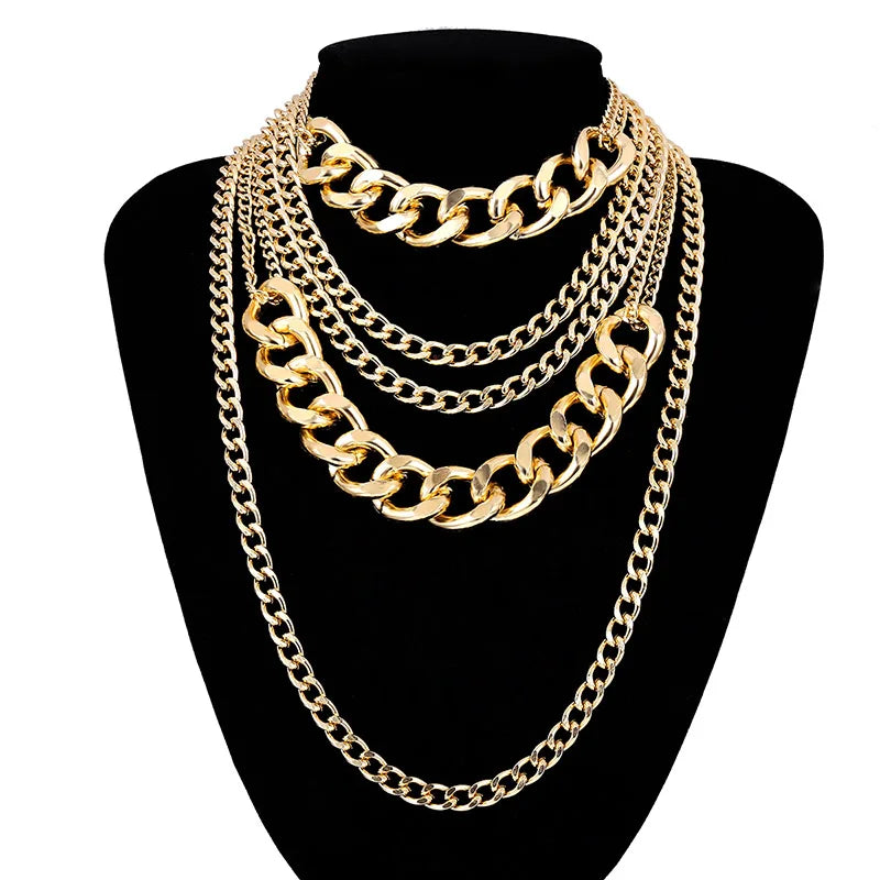 Gold Punk Cuban Link Necklace Set