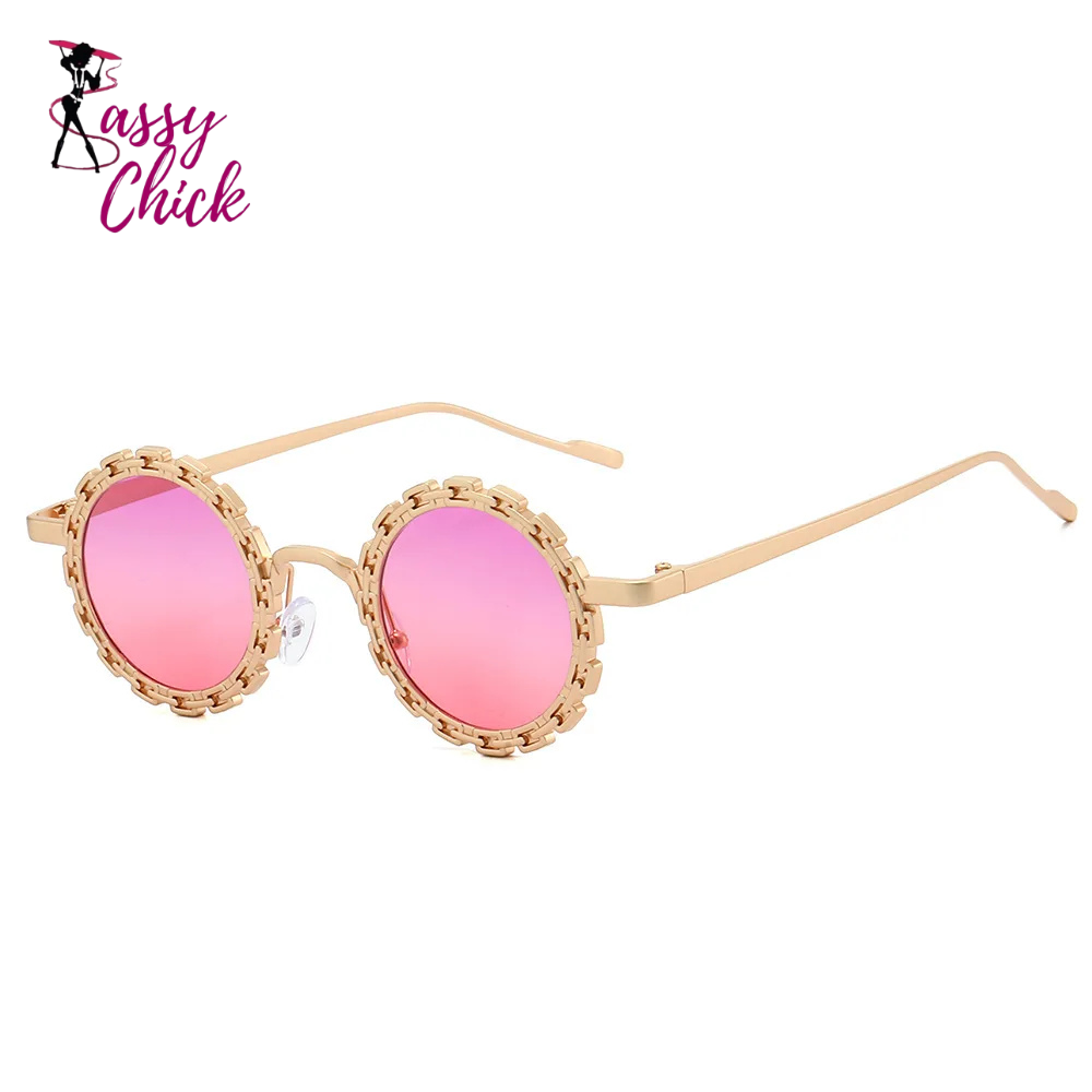 Punk Cute Party Luxury Metal Flower Round Sunglasses Sassy Chick Logo