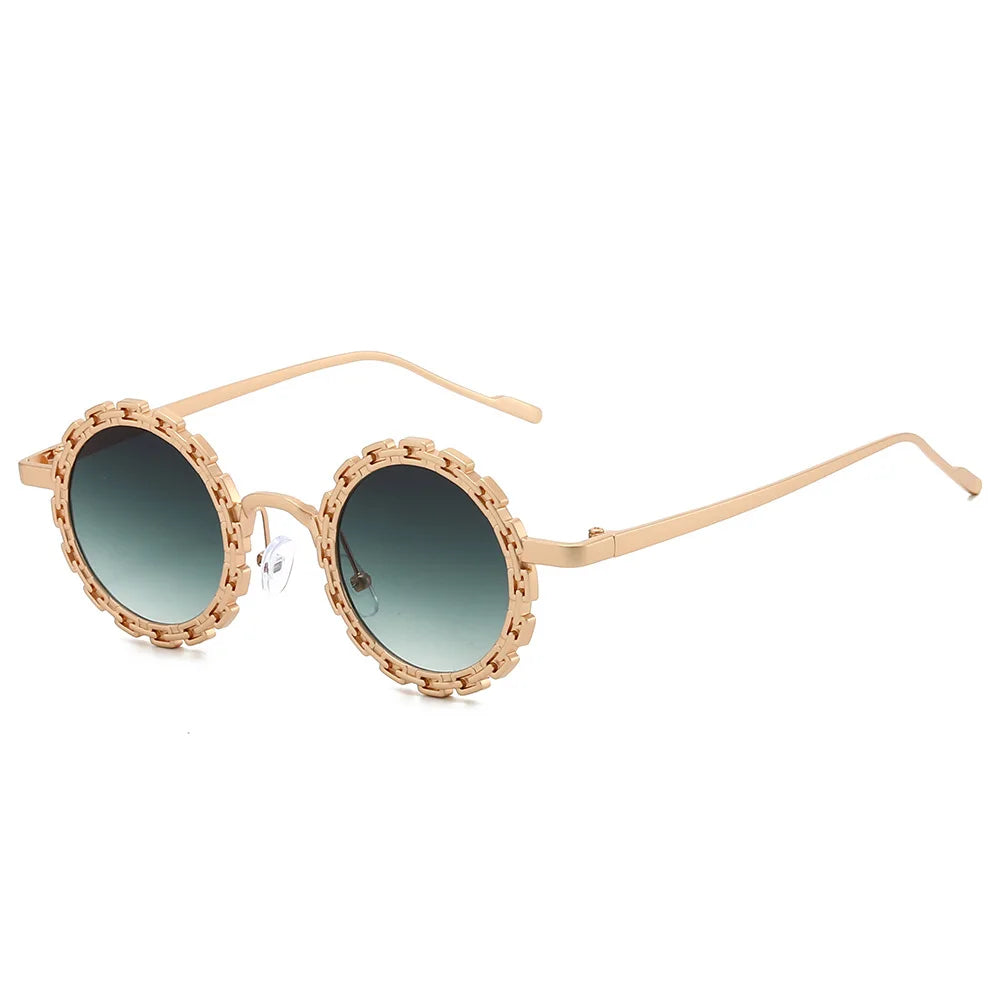 Punk Cute Party Luxury Metal Flower Round Sunglasses