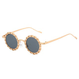 Punk Cute Party Luxury Metal Flower Round Sunglasses