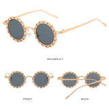 Punk Cute Party Luxury Metal Flower Round Sunglasses