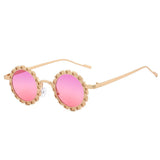 Pink Punk Cute Party Luxury Metal Flower Round Sunglasses