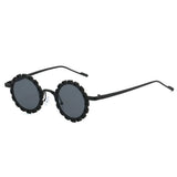 Black Punk Cute Party Luxury Metal Flower Round Sunglasses