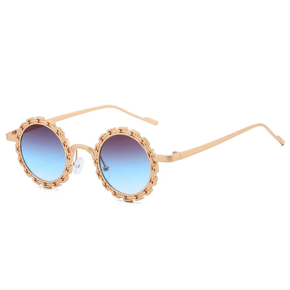 Punk Cute Party Luxury Metal Flower Round Sunglasses