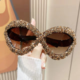 brown Punk Diamond Vintage Oversized Sunglasses
