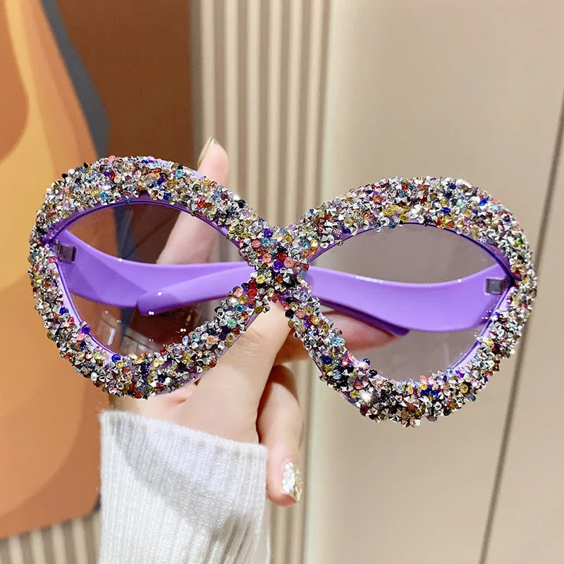 purple Punk Diamond Vintage Oversized Sunglasses